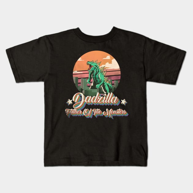 Dadzilla Father Of The Monsters Retro Vintage Sunset, fathers day 2022 Kids T-Shirt by benyamine